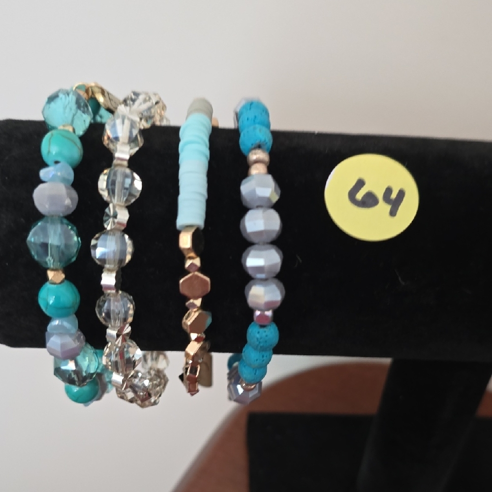 Erimish Turquoise and Aqua Extended Beaded Bracelet Set (NWOT)